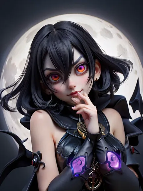 portrait, solo, upper body, looking at viewer, detailed background, detailed face, (<lyco:DecorationBundlev2:0.6> EbonyGoldAI theme:1.1), (glowing eyes:1.05), necromancer, cultist, necromancer clothes, amulet, channeling, dynamic pose, ritual, pentagram, evil skull symbols, unholy energy, floating particles, purple swirling magic energy, calling forth forbidden power, underworldly full moon background, wind, dark glowing aura, ethereal atmosphere,