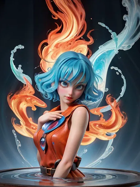 (style-swirlmagic:0.8), portrait, solo, half shot, looking up, detailed background, detailed face, ( 1920s art deco theme:1.1),  [fire|water]-mage, Earth yellow [water|fire] themed clothing concentrating,  casting [water|fire] spell,  blue flames, blue fire, surrounded by swirls of [water|fire]  <lora:waterVFX:0.2>, fusion of fire and water,        waves of fire,   reflections,  arcs of powerful elemental magic,   backlighting, [inferno|tempest] in background, epic atmosphere,