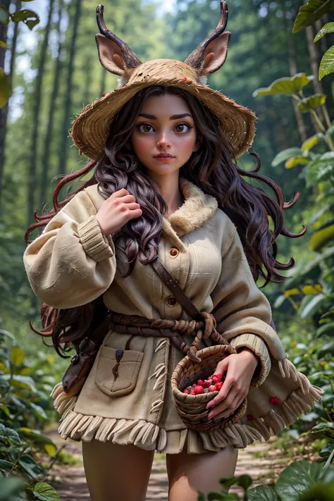 an american indian woman
dressed in deer skins
picks berries in the forest
