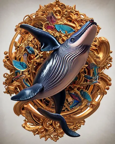 Amanda Sage style, A whale, bold colors, high contrast, detailed, high quality, highly detailed,