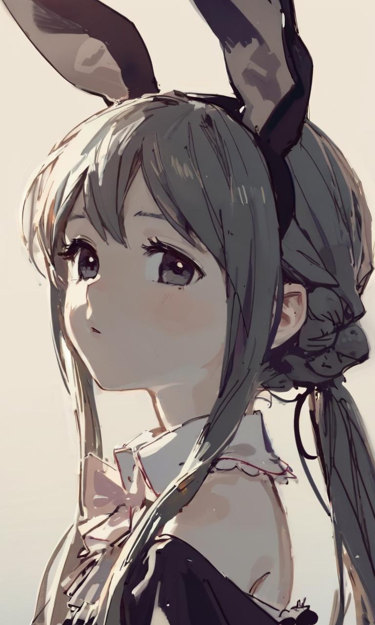 Anime girl with long hair and bunny ears in a black dress - SeaArt AI