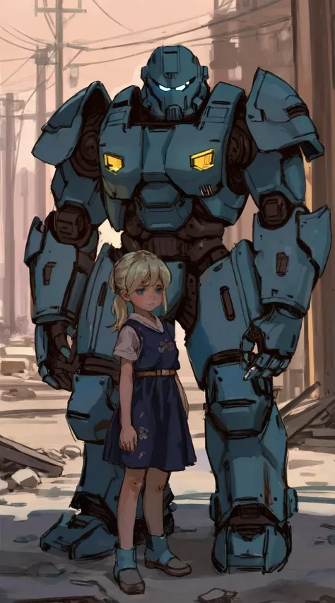 best quality, aesthetic, detailed, by solipsist, solo, 1girl, young girl, anime screencap, 1980s \(style\), fallout power armor