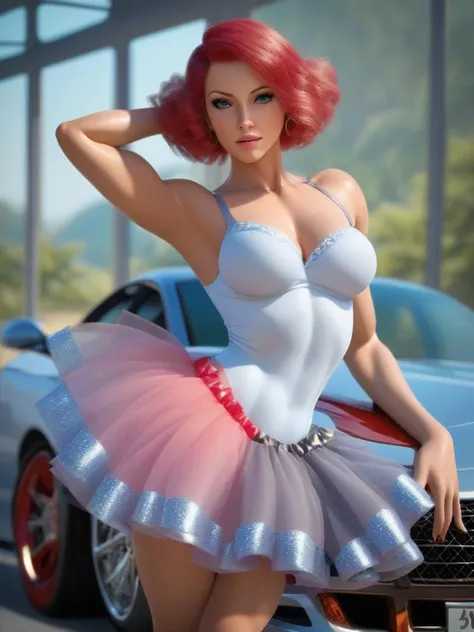 ethereal fantasy concept art of score_9, score_8_up, score_7_up, score_6_up, score_5_up, score_4_up, beautiful woman wearing a cool gray ((ribbon tutu)), <lora:xl_ribbon_tutu-pony-1.0:1>,
(light red hair Short Hair),
medium breasts,
(classic car showroom),
doing a yoga pose,
:3 . magnificent, celestial, ethereal, painterly, epic, majestic, magical, fantasy art, cover art, dreamy