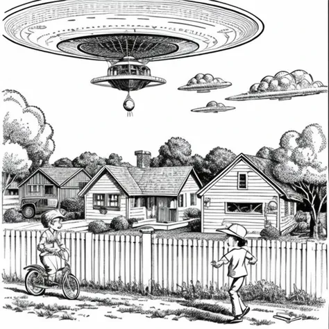 analog style, a ufo flying above a suburb, hd, 8k, art by  quimbystyle