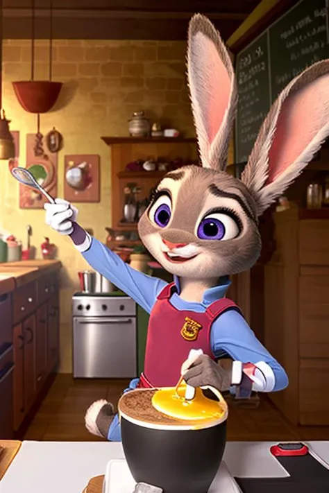 ((best quality)), ((masterpiece)), (detailed), Judy bunny making breakfast <lora:Judy-Zootopia:1>