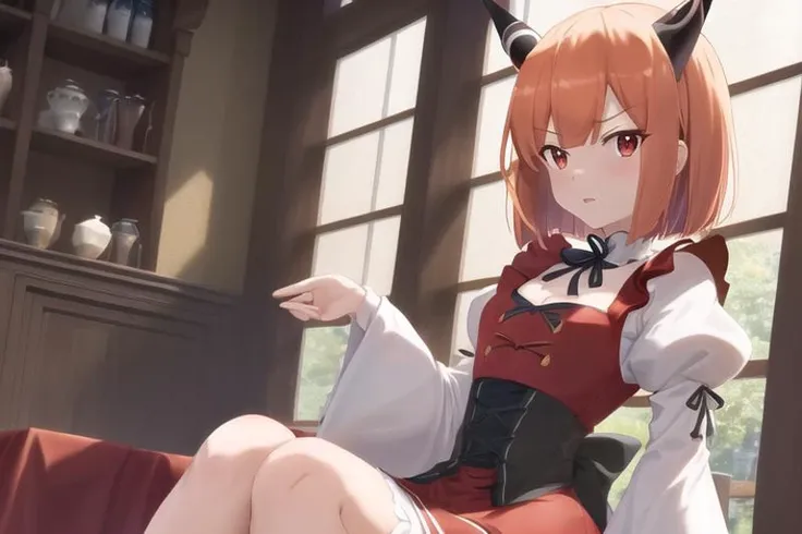 masterpiece, best quality,
laika_slime_300, 1girl, long_sleeves, orange_hair, puffy_sleeves, red_eyes, short_hair, solo, royal castle,