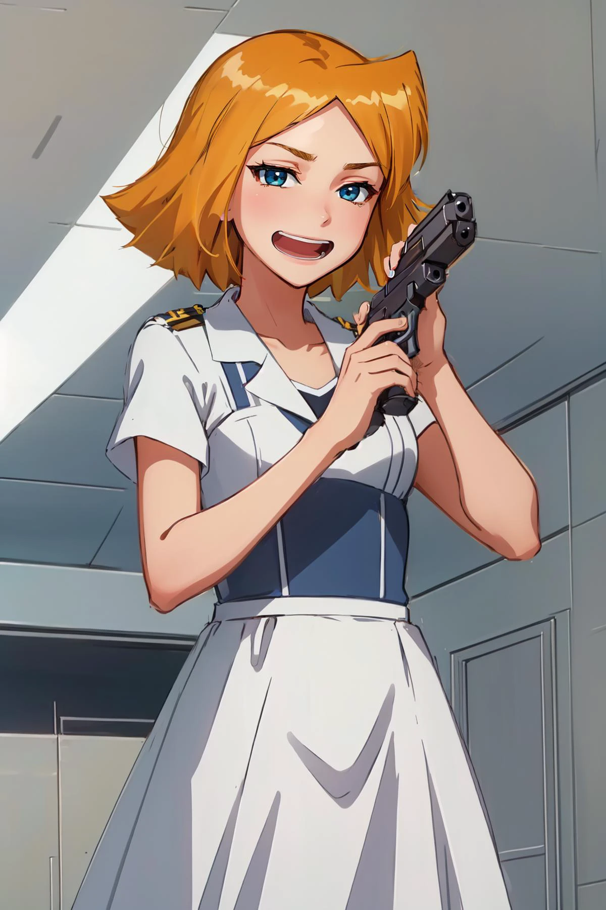 (masterpiece, best quality), intricate details,
1girl, <lora:brj-clover-v1:0.8> clover \(totally spies\), blonde hair, short hair, blue eyes,
<lora:smirkingeye_v100:0.8> <lora:smirkingmouth_v100:0.8> open mouth
<lora:ImAHealerButMeme:0.8> ImAHealerButMeme, pistol,