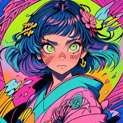 official art, unity 8k wallpaper, ultra detailed, beautiful and aesthetic, masterpiece, best quality,pastel colors,
(1girl:1.2),upper body, full sharp,detaild face,coloful kimono,dynamic pose, wind,hair ornament,(flying petals,:1.1)
anime,highly detaild painted,(many colors:1.4),(Tessellation:1.4),(zentangle:1.3),(abstract background:1.3),
<lora:more_details:0.8><lora:Neon_Dreams:0.5>