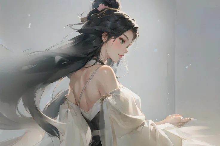 1girl, black long hair, curvy hair, green eyes, <lora:Chinese style illustration v2:0.5>, masterpiece, best quality, <lora:add_detail:1>,, masterpiece, high quality, 8k