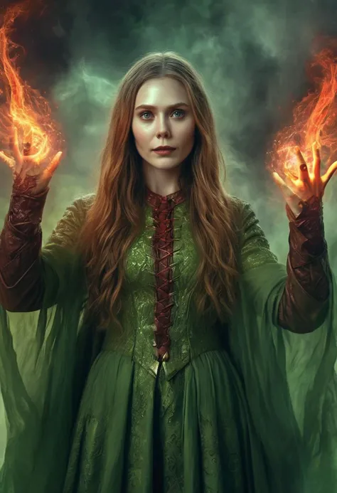 highly detailed fantasy head and shoulder portrait of (ohwx woman),<lora:olsen_lora_sdxl_v1:1>,powerful witch,levitating above the ground,emitting a semitransparent red energy from whole body,wearing a green and brown dress,both hands conjuring fire pointed towards viewer,looking at viewer,hyperdetailed photography,4k textures,symmetrical face,evil smile,detailed skin,perfect skin,perfect eyes,perfect teeth,super high resolution photo,8k resolution,