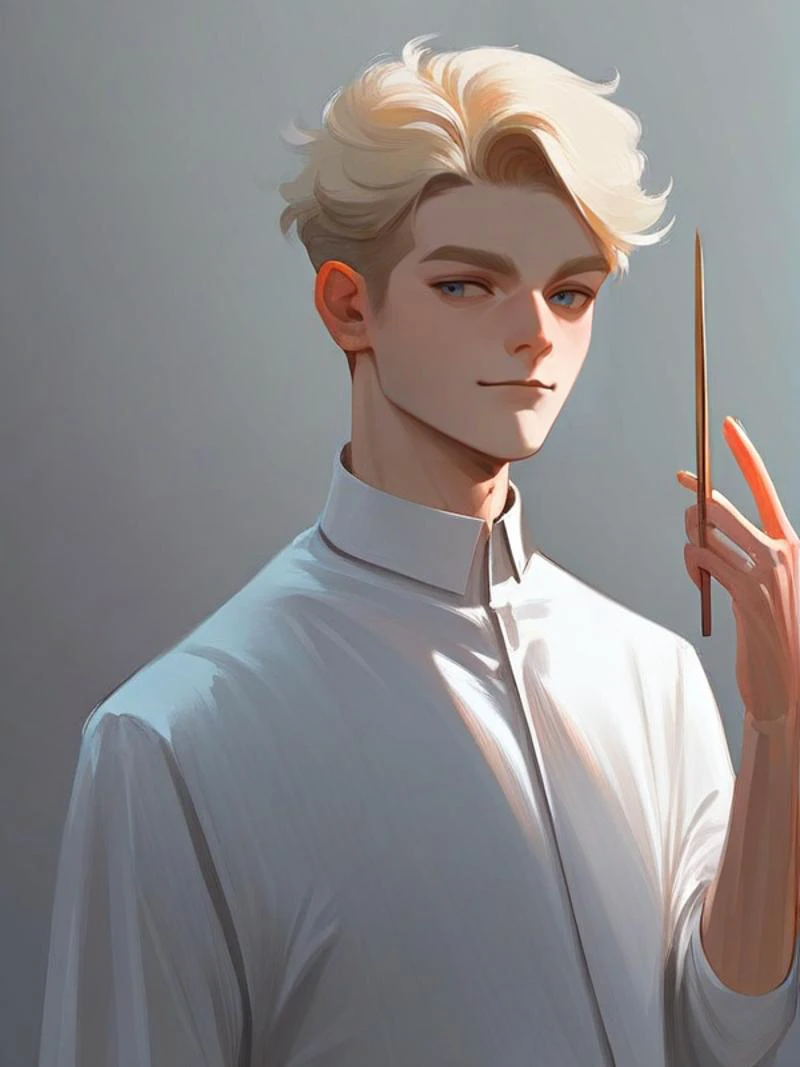 ((score_9, score_8_up, score_7_up)), (((source anime, best quality, best aesthetic, perfect anatomy, very NSFW, Art Composition, Gold Ratio))), 1boy, skinny, slim sexy body, slender man, Sandy blonde Hair, (Male Communication Technician, Gloom, holding wand, talking on phone, outer space view), ((<lora:zoom_slider_v1:2>,, white_background))