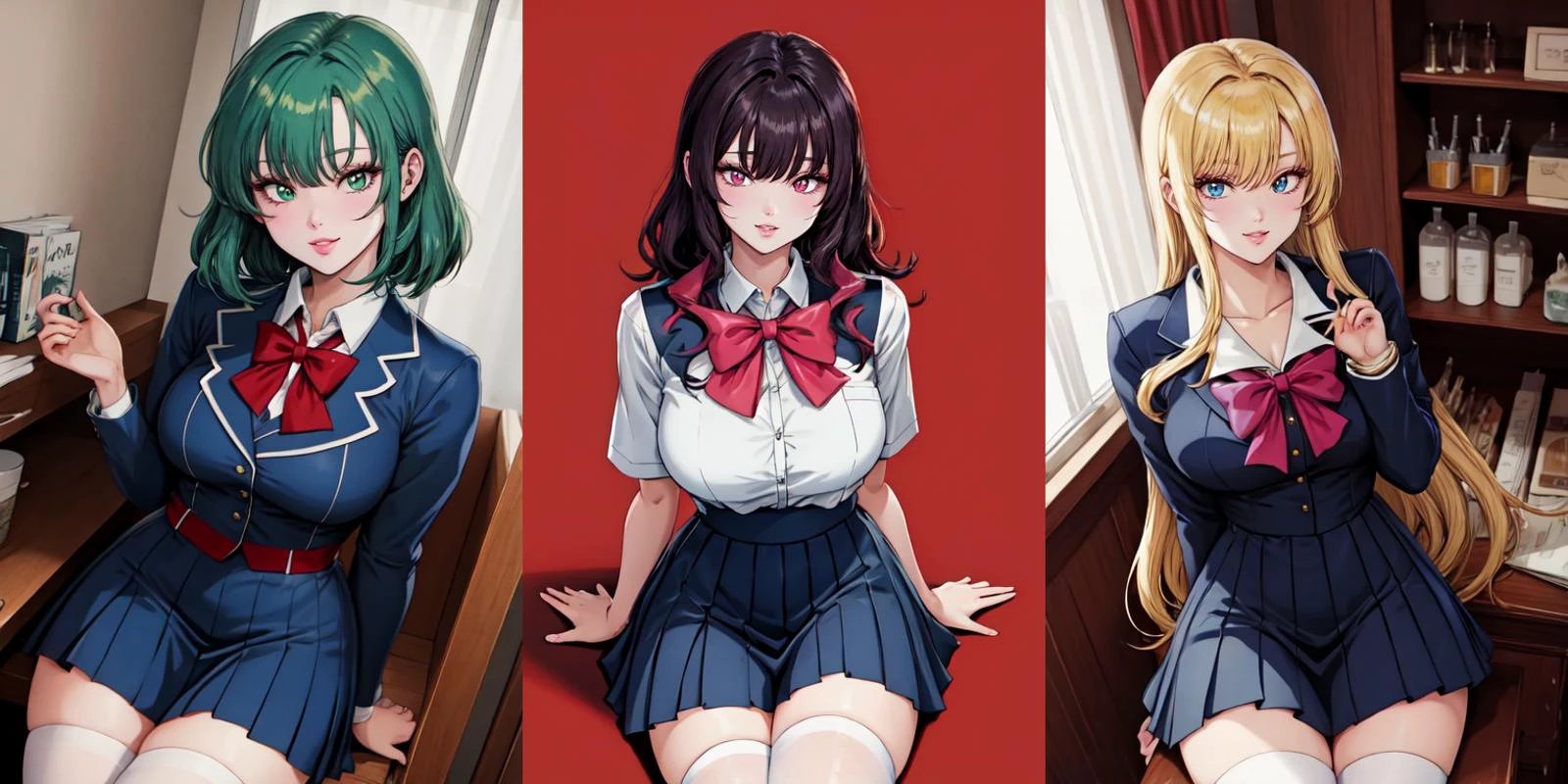 highly insanely detailed, masterpiece, top quality, best quality, highres, 4k, 8k, RAW photo, (very aesthetic, beautiful and aesthetic),
<lora:MAIDOLL:1>, maidoll, 1girl, looking at viewer, dutch angle, smile, parted lips, from above, sitting, zettai ryouiki, serafuku, school uniform,
__lazy-wildcards/prompts/hair__,
__lazy-wildcards/dataset/background-color__,
âââ