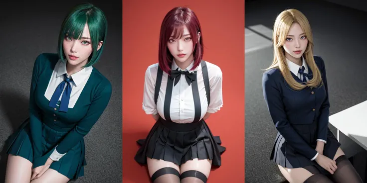 highly insanely detailed, masterpiece, top quality, best quality, highres, 4k, 8k, RAW photo, (very aesthetic, beautiful and aesthetic),
<lora:MAIDOLL:1>, maidoll, 1girl, looking at viewer, dutch angle, smile, parted lips, from above, sitting, zettai ryouiki, serafuku, school uniform,
__lazy-wildcards/prompts/hair__,
__lazy-wildcards/dataset/background-color__,
âââ