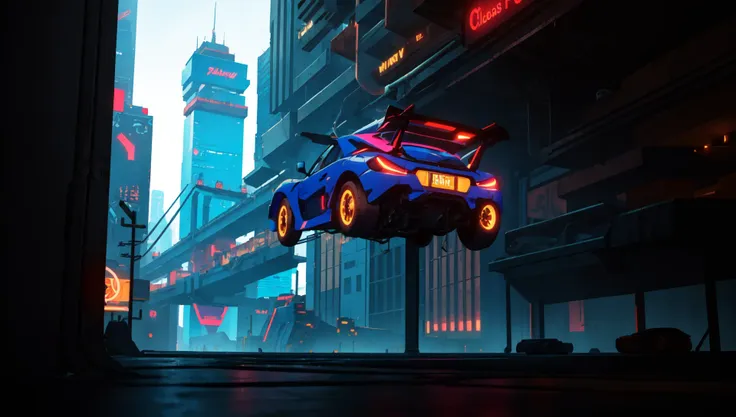 (masterpiece, best quality:1.4), cinematic light, colorful, high contrast, cyberpunk, neon, city,  (day:1.2), sky, sunlight, (tower:1.2), blue theme, science fiction, flying cars,