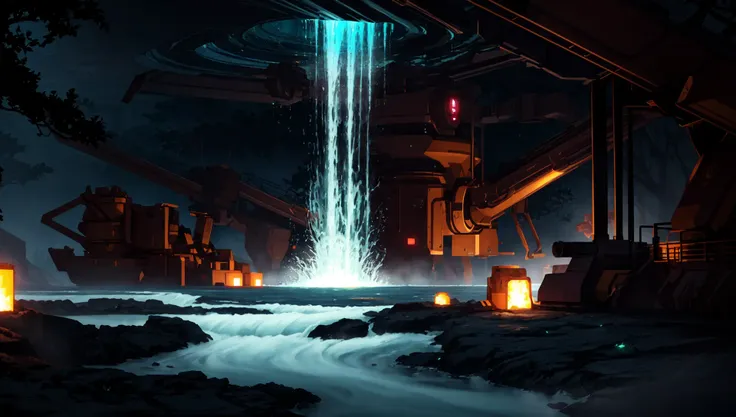 (masterpiece), (best quality), (intricate digital illustration), intelligent alien life form, engaged in the process of terraforming a new planet, bringing water and life to the barren landscape, advanced technology and machinery, streams of water cascading onto the surface, lush vegetation sprouting, vivid colors, striking details, dynamic lighting, capturing the sense of hope and renewal for a thriving ecosystem