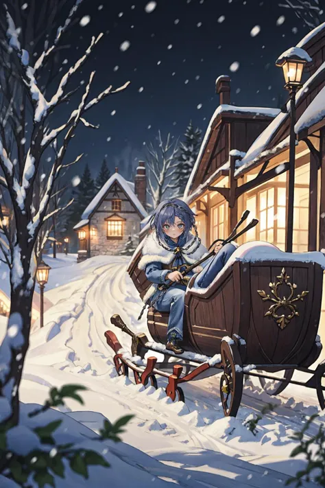 (depth of field:1.4),(full_shot:1.4),(blur:1.3),(dark:1.4),(very detailed:1.4),(high resolution:1.1), (A magical sleigh ride through a snow-covered countryside.:1.3) BREAK
1girl,(Denim Braided Chignon with Hair Chain:1.3) BREAK