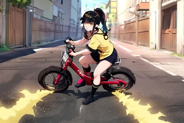 masterpiece, best quality, 1girl, smoke, riding bicycle,
BREAK yellow high ponytail BREAK yellow eyes
<lora:abs-3:0.8>