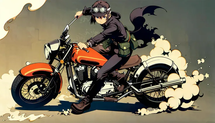 1girl, goggles, short hair, brown hair, railroad tracks, motorcycle, <lora:char.kino:.8>, <lora:pose.akiraBikeSlideMeme_v10:.3> smoke, riding detailed motor vehicle, drifting, highly detailed, intricate details, detailed face, detailed eyes, 8k, best quality, masterpiece