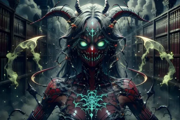 <lora:add_detail:0.78>
<lora:GoodHands-vanilla:0.8>
<lora:GoodHands-vanilla:0.8>
<lora:Demon Girl_V1.1:0.8> demon girl, horns, tail
(ultra realistic, 8k resolution, masterpiece:1.2), (high detailed skin:1.1), (high quality:1.1), (depth of field:1.4)
Wide shot portrait, spidery body, miko uniform, wardrobe, <lora:AcidMagic:0.8> AcidMagic, toxic corrosion, acid aura, enchanted library in the clouds