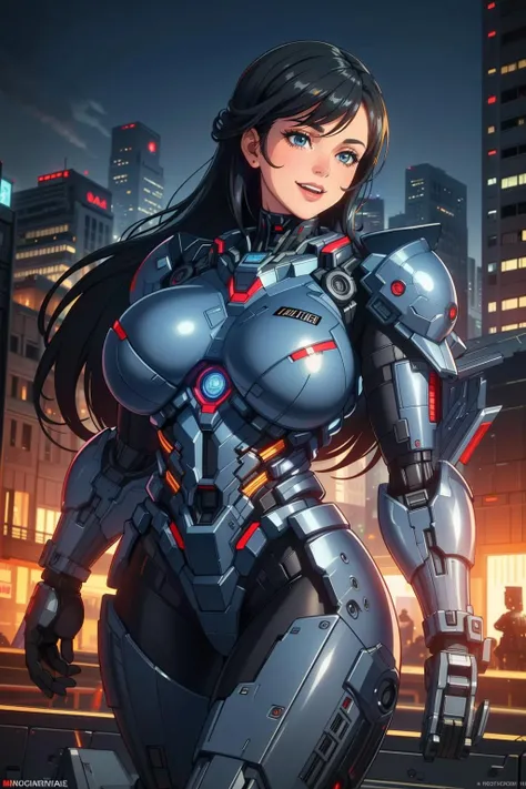 woman in muscular ai suit big tits metriod suit angry face