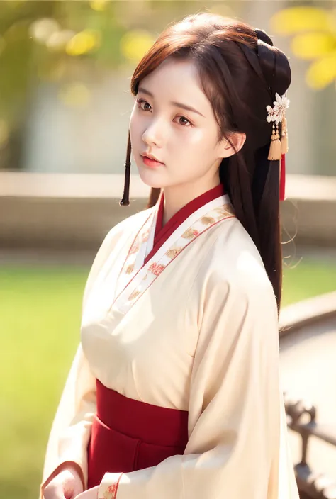 best quality, masterpiece, realistic, photo-realistic,  Chinese 22-year-old girl, looking like liyitong wearing song hanfu, cute, (nose blush), (closed mouth) small breasts, beautiful detailed eyes, <lora:celeb_v0402:1> , <lora:hanfu_v28:0.3>, song style outfits, long shan, pleated shan skirt, natural lighting, kodak portra 800, 105mm f1.8, 32k