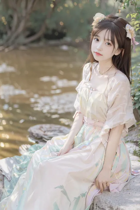 (8k, best quality, masterpiece:1.2),(best quality:1.0), (ultra highres:1.0), watercolor, a beautiful woman,rimless eyewear,cropped arms, <lora:cuteGirlMix4_v10:0.6>, <lora:hanfu_v30Song:1>,shoulder, hair ribbons, by agnes cecile, full body portrait, extremely luminous bright design, (pastel colors), forest background, modelshoot style, very long hair, intricate, elegant, realism, (hyperrealism), (cinematic), (hyperdetailed:1.2), hdr