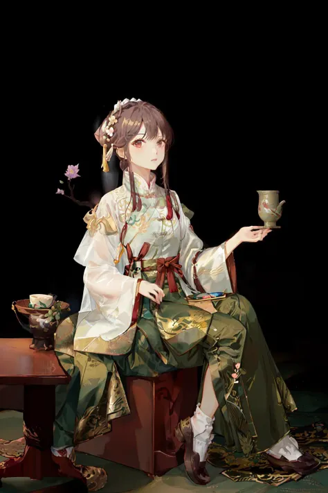 (masterpiece, best quality: 1.2), traditional Chinese ink painting, A cute 18 year old female with medium  breasts, sexy white lace , Oversized dress :1.5, Couch, Ultra-detailed face, Detailed eyes, Double eyelid, sfw , long dress,