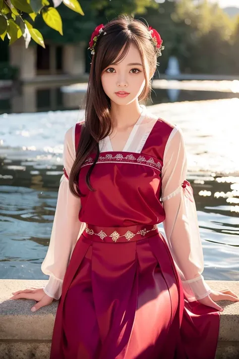 (8k, best quality, masterpiece:1.2), (realistic, photo-realistic:1.37),1girl, cute, night, dating, (nose blush), (smile:1.15), (closed mouth),small breasts, beautiful detailed eyes, wet, floating hair, (red chestRuSkirt),<lora:chestRuSkirt:0.7>