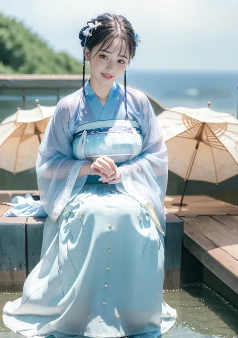 (8k, best quality, masterpiece:1.2), (realistic, photo-realistic:2),1girl, cute, sitting, dating,(smile:1.15), (closed mouth) small breasts, beautiful detailed eyes,, wet, rain, <lora:hanfu2.0:0.9>, (Hanfu, tang, Tang clothing: 1.4),full body <lora:hanfu_v20:1.0>,film grain,ray tracing