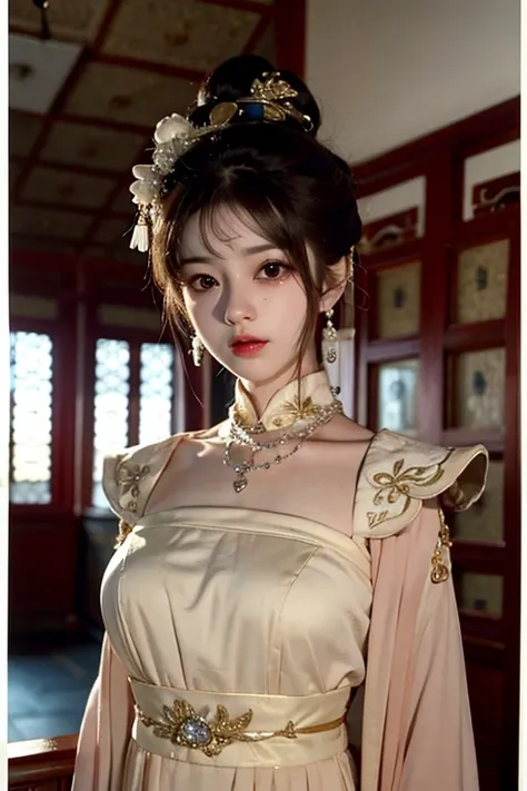 best quality, masterpiece, highres, 1girl,china dress,hair ornament,necklace, <lora:Yun_ying:0.6>
jewelry,Beautiful face,upon_body, tyndall effect,photorealistic, dark studio,
rim lighting, two tone lighting,(high detailed skin:1.2), 8k uhd, dslr, soft lighting,
high quality, volumetric lighting, candid, Photograph, high resolution, 4k, 8k, Bokeh,
<lora:fashionGirl_v50:0.6> .<lora:hanfu_v28:0.9>, <lora:ancientChineseArchitectural_v10Gugong:0.8=7>, building,