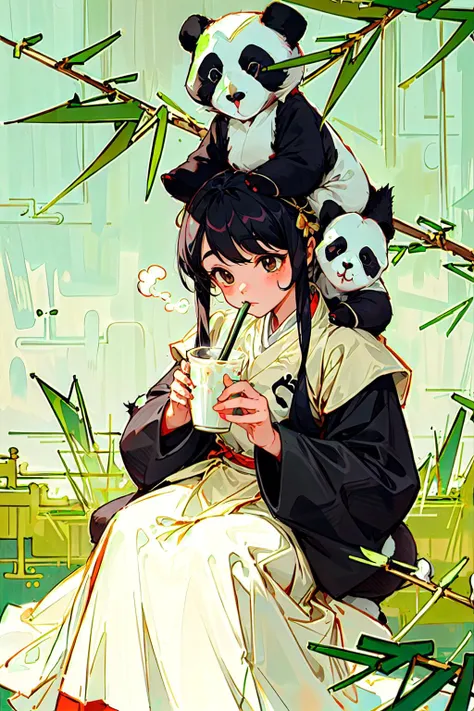 hanfu,hanfu,hanfu,(cute baby panda:1.5),drinking a cup of milk tea,<lora:hanfu40-beta-3:0.5>,