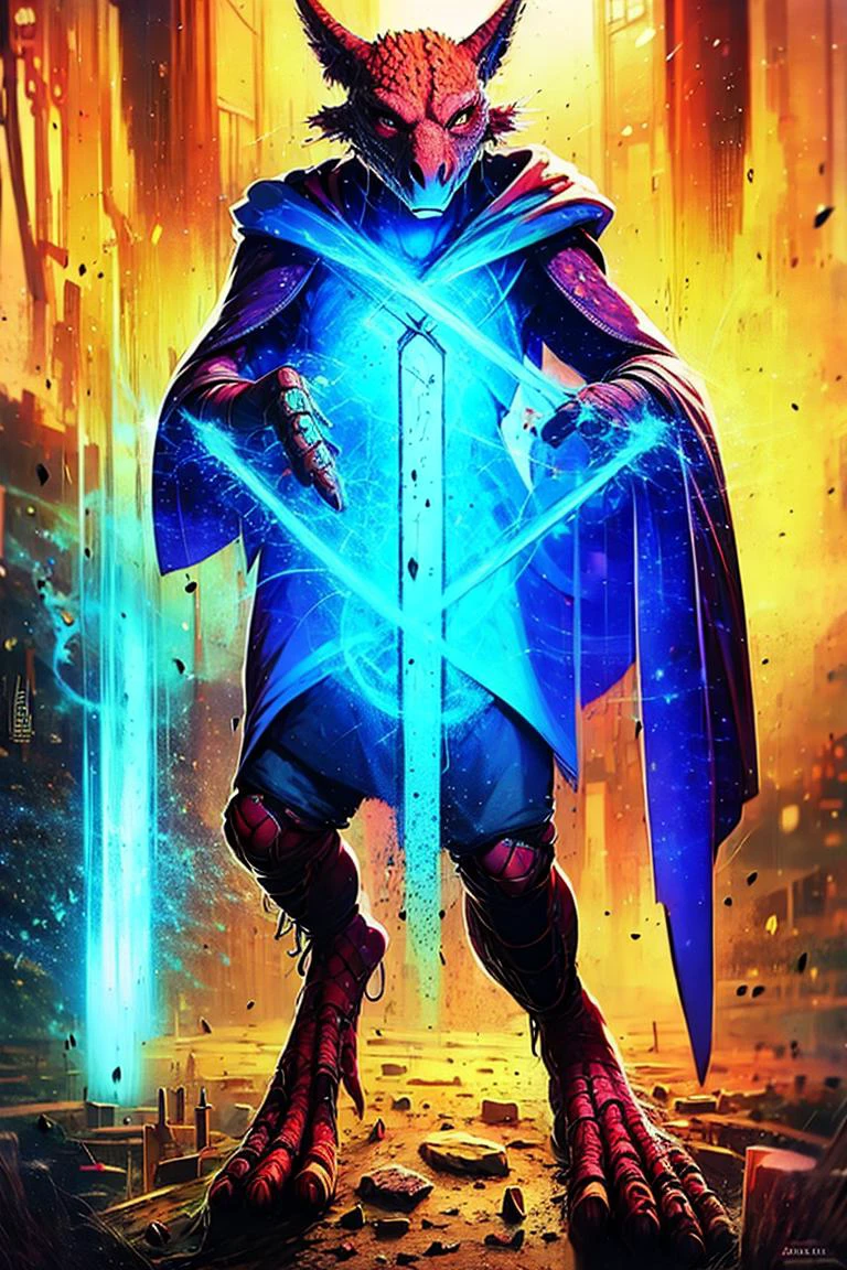 High quality, masterpiece ,volumetric lighting, mage, druid, kobold, full body, <lora:KoboldTest2:1>