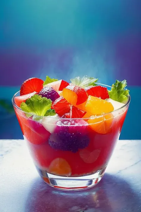 (masterpiece:1.4), professional food photography, close-up of juicy colorful fruit jellies in a glass salad bowl on the kitchen counter, explosion of color and flavor, kitchen background (details), dramatic, (cinematic ligting:1.5),
shot on Canon EOS (smooth background ) with Ektar 100 film, with a (soft focus filter:1.3)