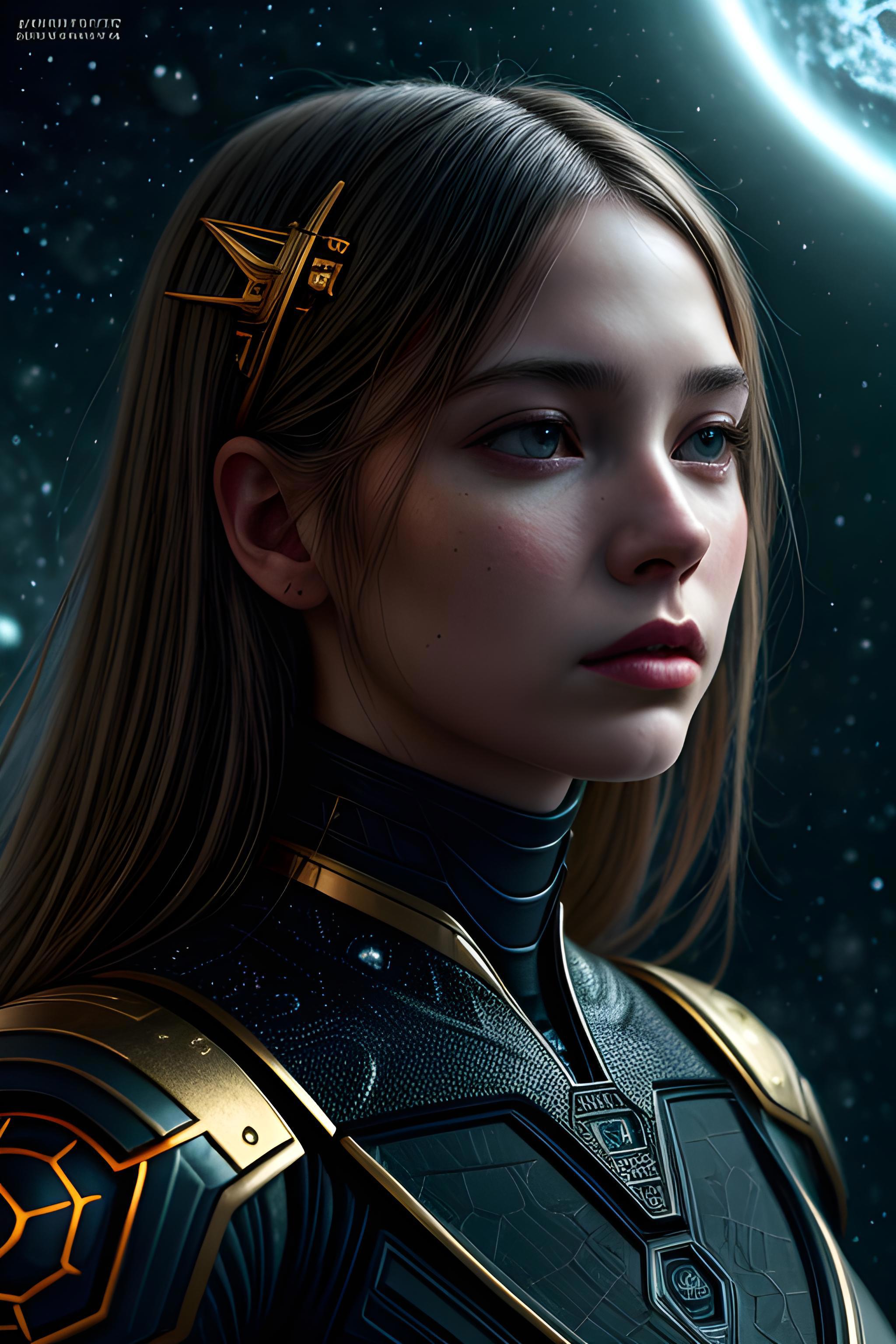 A close up of a woman in a black suit with a star on her head - SeaArt AI