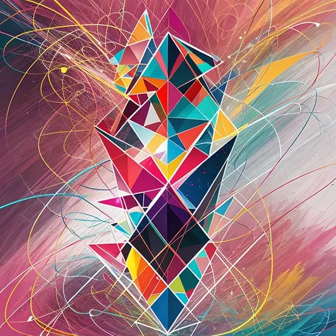 A vibrant composition of colors and shapes, evoking a sense of energy and movement, Ruby, Triangle, <lora:epiNoiseoffset_v2Pynoise:2>