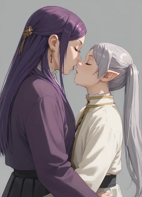 1homem, olhos azuis afiados com pupilas afiadas, cabelos brancos afiados e ele estava vestindo vestes nobres pretas e, Intimate embrace and will kiss with his beautiful wife, ela tem cabelos castanhos claros, vestes de bobreza verde, fumdo floresta, mulher de olhos verdes, iris esverdeada detalhada ((rosto de 41 anos))