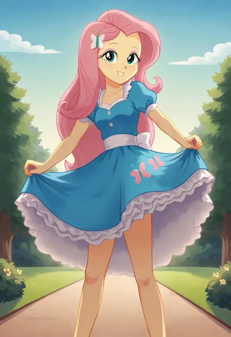 Fluttershy, sexy dress,upskirt, Fluttershy Equestria girls, blushing, smiling cute, Fluttershy, cuerpo completo, high resolusion, vagina desnuda, no panties