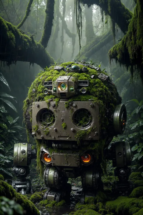 destroyed robot covered in moss, plants, creak, tropical, wet,
masterpiece, best quality, high quality, highres, intricate,
<lora:add_detail:0.3>