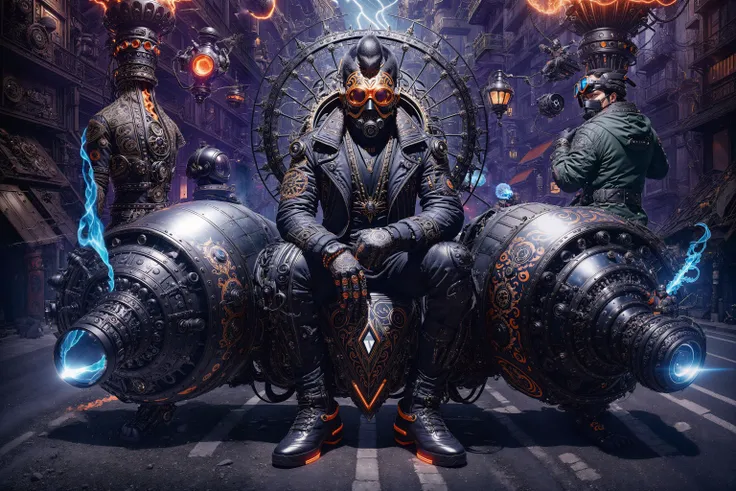 full body person sitting on a hoverbike made out of a jet engine with blue and orange plasma flames coming out of the back, the rider is wearing a weird futuristic mask and helmet, studio fashion photography, street fashion photography, canon, 22mm, 18mm, nikon, fujifilm, hyper maximalist, takata yamamoto style, alchemical, (eyes hidden behind weird mask googles glasses made of black diamond glass decorated in ornate korean street fashion fused with indigenous clothes:1.1),  androgynous, face covered, maximalist hiphop, puffy jacket, inflated, detailed buttons and strings and zippers all over, many intricate folds as details in the clothes and fabrics, studio, japanese clothes, dark navy grey backdrop with spotlight and gobos, dark focusing vignette, grain, (shiny:1.2), psytrance, red sport clothing, irreverent characters, fstop of 8, hyper - real, swiss design, old charismatic mechanic, pulsating, future fashion shoot, PunkAI,  poster, (alchemypunkai:1.3), c64, commodore graphics
Denoising strength: 0.55, Ultimate SD upscale upscaler: 4x_Valar, Ultimate SD upscale tile_width: 1024, Ultimate SD upscale tile_height: 1024, Ultimate SD upscale mask_blur: 24, Ultimate SD upscale padding: 69, ControlNet 0: "preprocessor: tile_resample, model: control_v11f1e_sd15_tile [a371b31b], weight: 1, starting/ending: (0, 1), resize mode: Crop and Resize, pixel perfect: False, control mode: My prompt is more important, preprocessor params: (512, 2, 64)", AddNet Enabled: True, AddNet Module 1: LoRA, AddNet Model 1: 1_A_Tang-Detailer(dc835233825e), AddNet Weight A 1: 0.1, AddNet Weight B 1: 0.1, AddNet Module 2: LoRA, AddNet Model 2: C64graphics_V10(fc49b0fdfa4d), AddNet Weight A 2: 0.1, AddNet Weight B 2: 0.1, AddNet Module 3: LoRA, AddNet Model 3: 1_A_Add Detail(7c6bad76eb54), AddNet Weight A 3: 0.1, AddNet Weight B 3: 0.1, AddNet Module 4: LoRA, AddNet Model 4: 
AlchemyPunkAI(73cd16fe5acb), AddNet Weight A 4: 0.1, AddNet Weight B 4: 0.1, AddNet Module 5: LoRA, AddNet Model 5: Cyberpunk Style(f27587bd03ed), AddNet Weight A 5: 0.1, AddNet Weight B 5: 0.1, Discard penultimate sigma: True, Version: v1.2.1