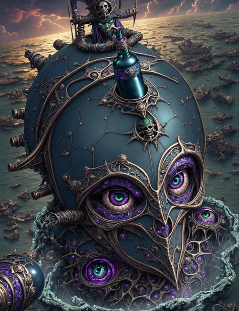 (dynamic angle, twisted vision, from above, vertigo, vanishing line, horizon:1.3), horror gothic dark psy psyart, android jones, phractal, Psychedelic (maximalist:1.4) shiny 3D rendering vector, thick black outline, sharp, sharpness, fractal detail, fractalicious, (beautiful pirate alien with green skin and pink purple eyes, medium breasts, holding a bottle of rum and a metallic bronze sword, dark blue hair, big eyes, beautiful, erotic:1.4), epoxy skull, (3D rendering), (masterpiece), (best quality), (detailed), iconic 1930s cartoon fierce warrior, old disney style, vector, digital art, realistic and immersive, strong and majestic posture, rugged and detailed armor, dynamic pose on a steamboat on venus, infinite patterns, dramatic sky with clouds and sunlight, high-resolution 8k image, in OliDisco style, Style-SwampMagic, don't starve style,