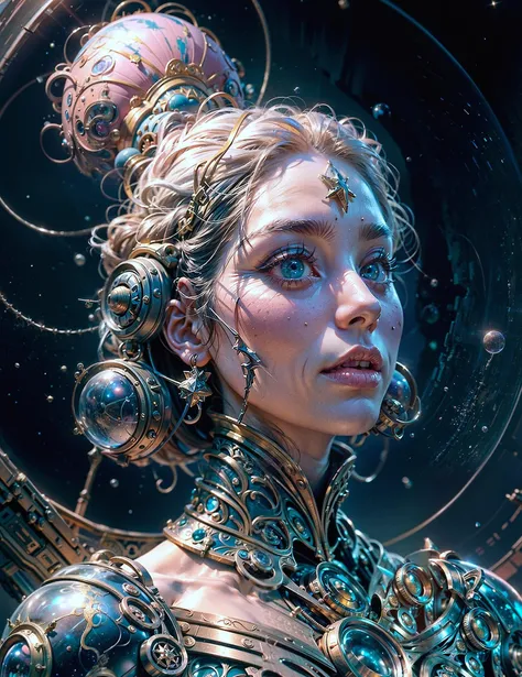 You are the universe experiencing itself, Universe fulfilling the body, renaissance aesthetic, Star trek aesthetic, pastel colors aesthetic, intricate fashion clothing, highly detailed, surrealistic, digital painting, concept art, sharp focus, illustration, dreamlike, absurdes, fantasy, bubble, cyberfusion, detailed, 3D render, photo, photograph