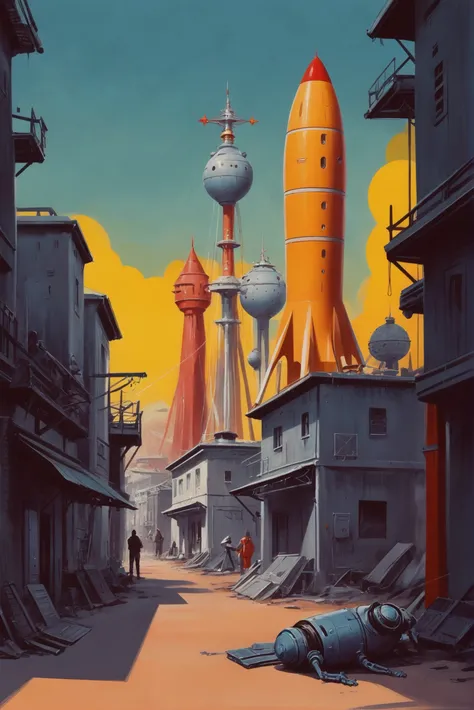 retro 1950s scifi digital painting, rough brush strokes, anime style, lively,historic scifi village outside of reality<lora:EnvyStarlightRetro04:1.25>