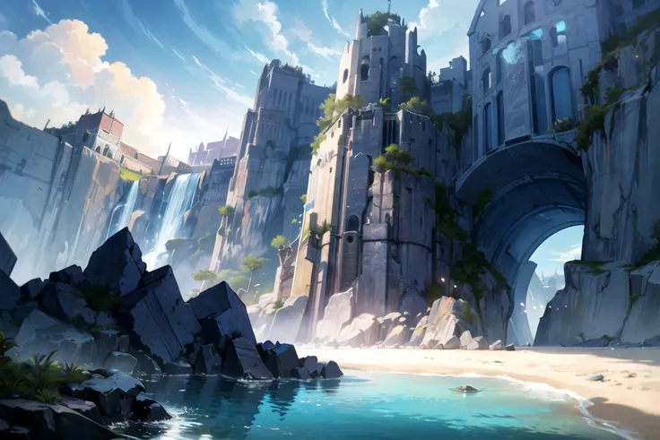 ((masterpiece,best quality)),paradise island, dawn, moody, blue transparent water, nature, palms, rocks, clouds, dramatic weather, cinematic, pirate theme, highres, editorial, artstation, dramatic, dynamic, great composition, concept art, matte painting, real, hyperreal, photoreal ,ray tracing, <lora:Vibrance:0.7>