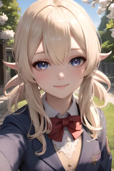 <lora:kleeGenshinImpact_v10:1>, kleernd, (small breasts), perfact breasts,
masterpiece, best quality, ultra-detailed, beautiful lighting, bangs, (blazer:1.1), perfect eyes,
(pov:1.1), (smile:0.7), outdoors, spring \(season\),