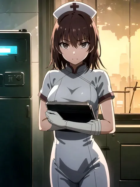 1girl, (shapely body), (solo), 19 years old, hdr, <lora:Misaka_Worst_BV10:0.7>, (nurse), epic realistic, RAW, analog, dim light, neon lamps, (1 person), (((night))), blinding lights, relaxed posture, people in the background, dark lighting, neon advertising, advertising posters, advertising hologram, realistic shadows, stands in the semi-darkness of a ruined building, ((highly detailed skin, skin details)), sharp focus, 8k UHD, DSLR, high quality, film grain, Fujifilm XT3, soft cinematic light, adobe lightroom, photolab, hdr, intricate, highly detailed, (depth of field:1.4), faded, (neutral colors:1.2), (hdr:1.4), (muted colors:1.2), hyperdetailed, (natural skin texture, hyperrealism, soft light, sharp)