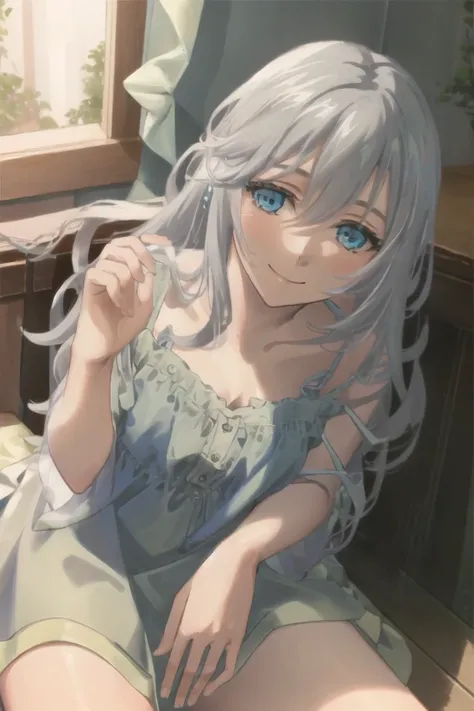 <lora:la-000012:1>,((masterpiece,best quality, detailed)), ultra-detailed, detailed hair,cowboy shot, (1girl:1.2), solo,( long hair:1.3), (floating hair:1.2), (smile:1.1),medium breasts, sitting,(babydoll:1.3),<lora:pastelMixStylizedAnime_pastelMixLoraVersion:0.8>