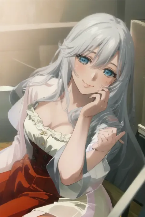 <lora:la-000012:1>,((masterpiece,best quality, detailed)), ultra-detailed, detailed hair,cowboy shot, (1girl:1.2), solo,( long hair:1.3), (floating hair:1.2), (smile:1.1),medium breasts, sitting,(babydoll:1.3),<lora:pastelMixStylizedAnime_pastelMixLoraVersion:0.8>