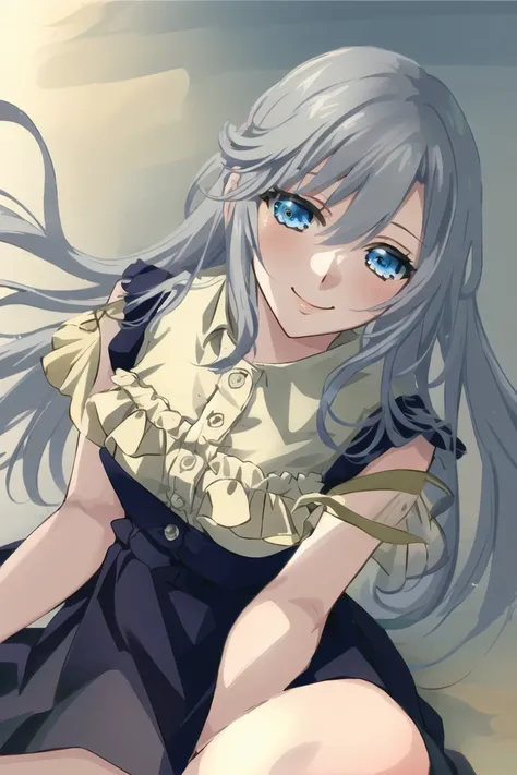 <lora:la-000012:1>,((masterpiece,best quality, detailed)), ultra-detailed, detailed hair,cowboy shot, (1girl:1.2), solo,( long hair:1.3), (floating hair:1.2), (smile:1.1),medium breasts, sitting,(babydoll:1.3),<lora:pastelMixStylizedAnime_pastelMixLoraVersion:0.8>