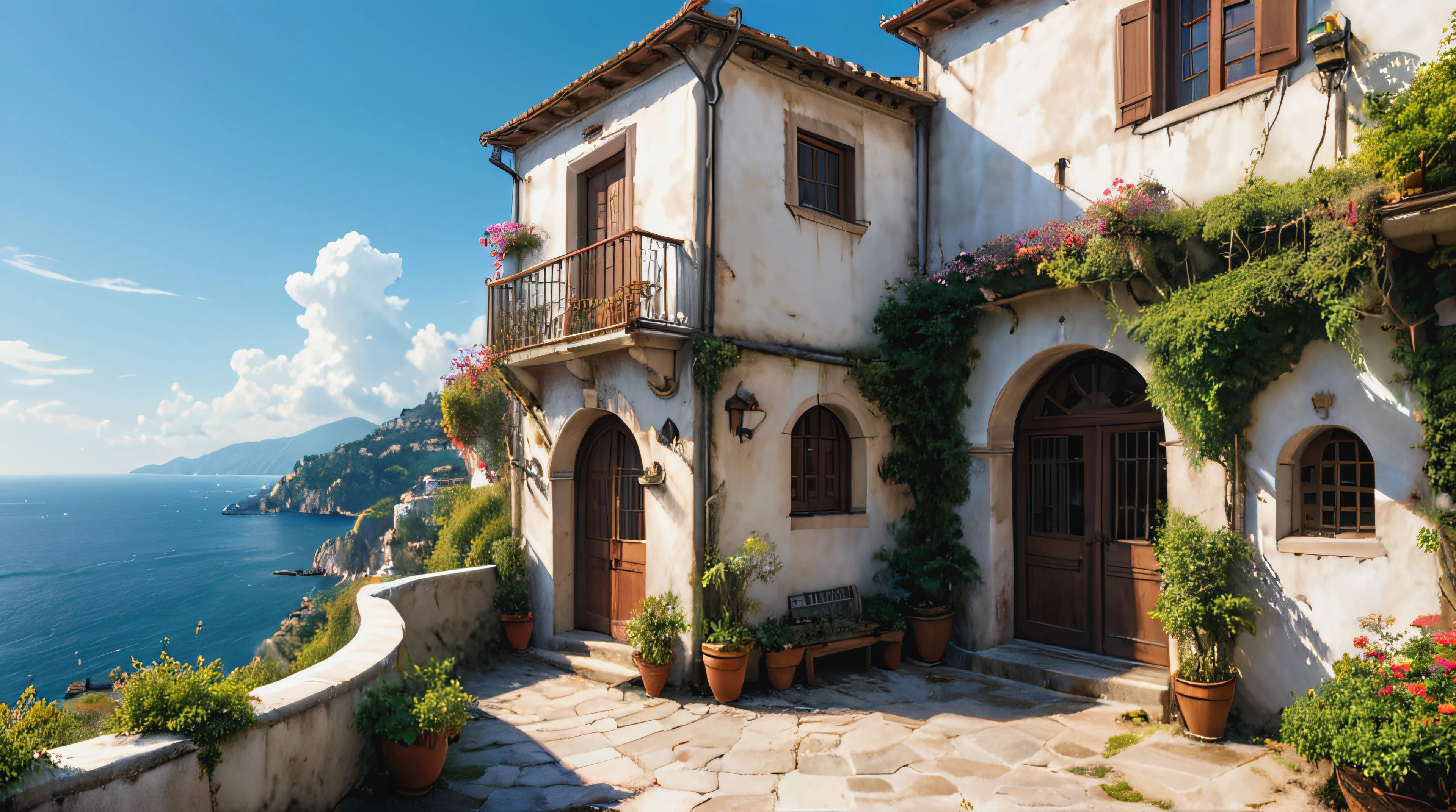 aesthetic landscape picture anime, Ghibli, detailed, HDR, Enhance, MEDITERRANEAN,muted colors, 8k, masterpiece, white stucco walls, renaissance, <lora:xl_more_art-full_v1:0.8>, <lora:ghibli_last:0.3>, <lora:add-detail-xl:1>