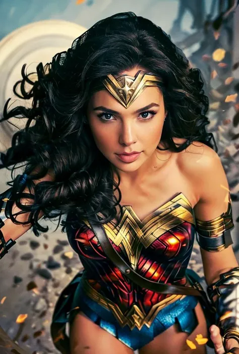 <lora:GalGadot:0.85:lbw=1,0,0,0,1,1,0,0,1,1,1,1,1,1,1,1,1>gaierjiaduo face,gaierjiaduo body,
wonderwomansuit, gaierjiaduo face, wonder woman, 1girl, weapon, sword, solo, armor, long hair, black hair, shield, boots, brown eyes,
(8k, RAW photo, best quality, masterpiece:1.2), (realistic, photo-realistic:1.55), (ultra-detailed:1.34), highres,
(pov:1.5) <lora:wonderwomannewsuit:0.2>
<lora:wonderwomannewsuit:0.34> <lora:more_details:0.2>